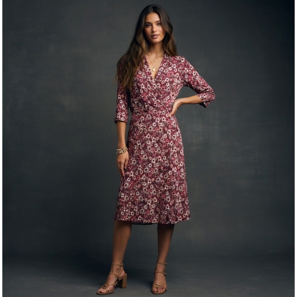 Karina Your Casy Dress Womens Small / Medium Floral Faux Wrap‎ Fit Flare Dress